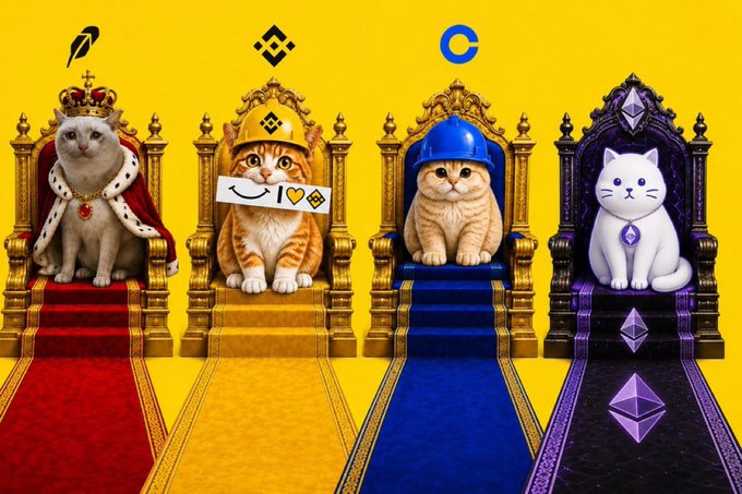 Four cats on thrones representing different crypto chains
